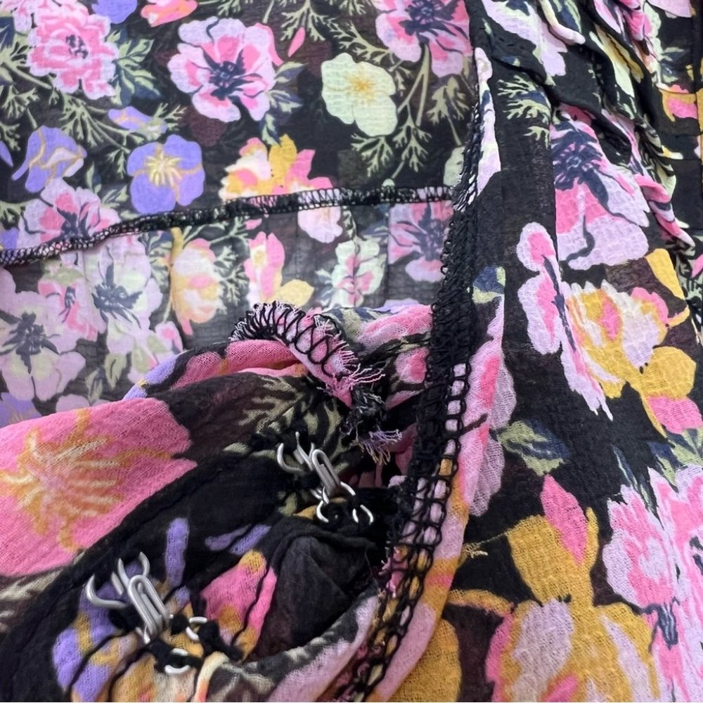 Free people blouse floral flowers rainbow 🌈 mixture neon bow tie ribbon 🎀 - Picture 10 of 14